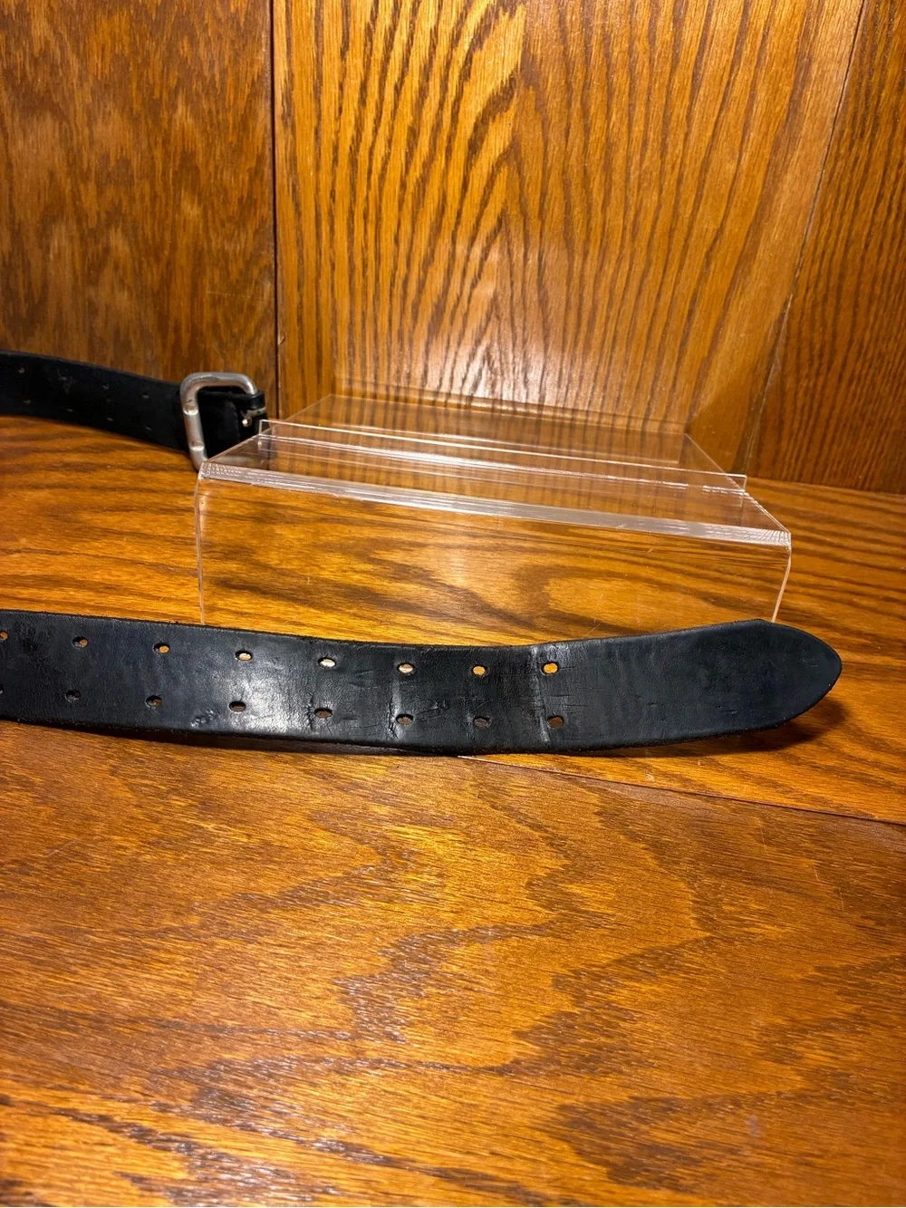 Vintage USA MADE Men’s Black Leather Double Prong Distressed Belt Adjustable
